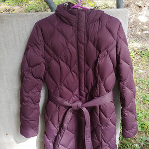 Eddie Bauer belted goose down hooded parka